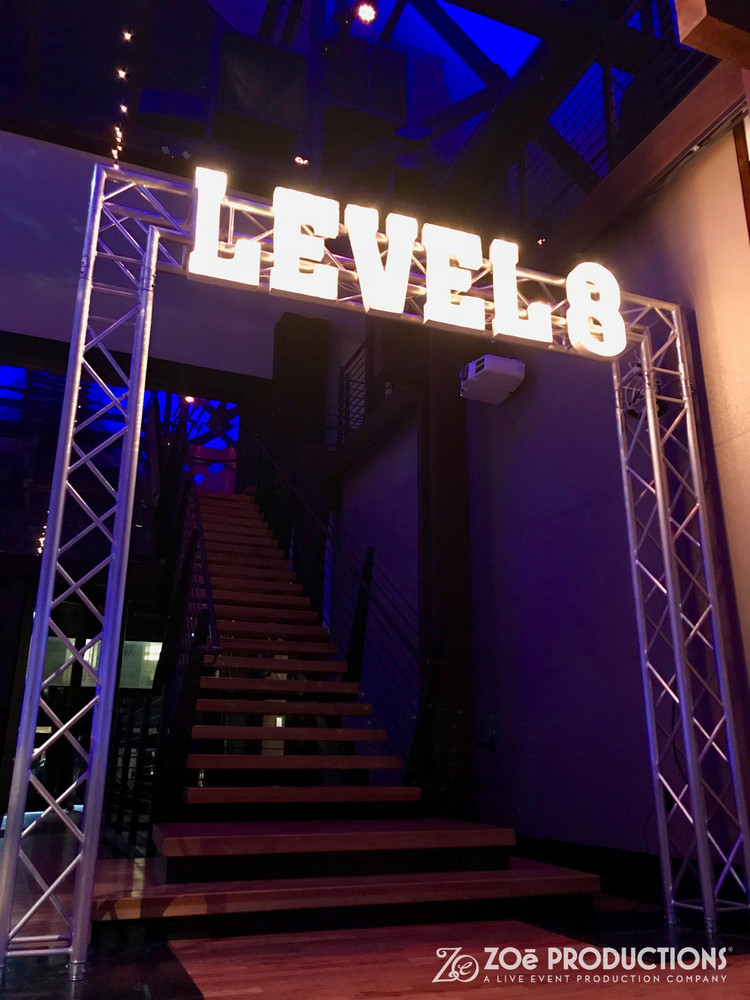 Large marquee letters on truss at Los Angeles event